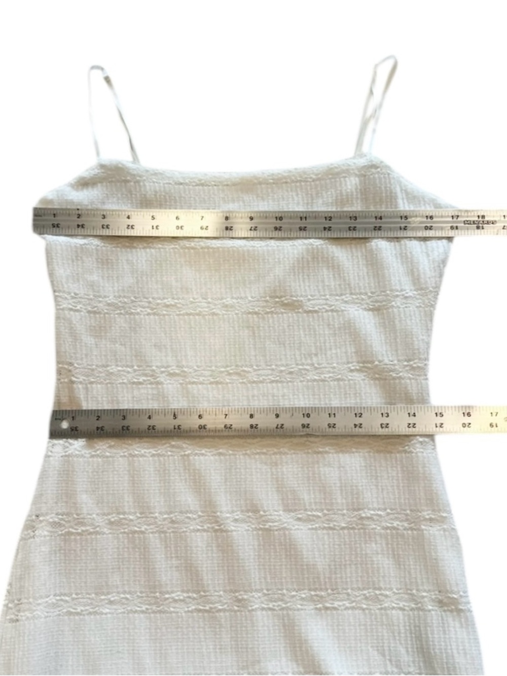 Magnolia Boutique Sleeveless Dress White Crochet Knit Spaghetti Strap Maxi Sz L - Picture 8 of 9